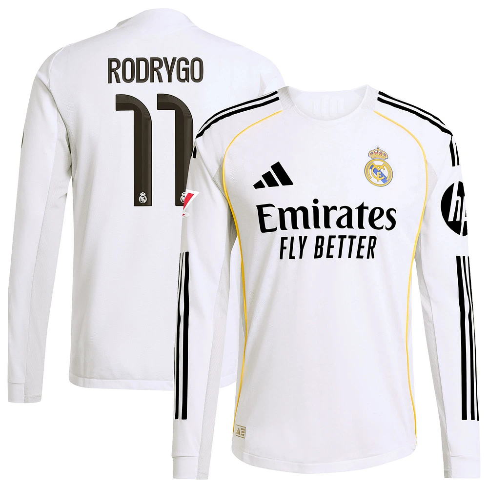 Men's adidas Rodrygo White Real Madrid 2025/26 Home Authentic Long Sleeve Jersey