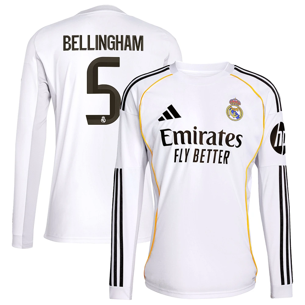 Men's adidas Jude Bellingham White Real Madrid 2025/26 Home Replica Long Sleeve Jersey