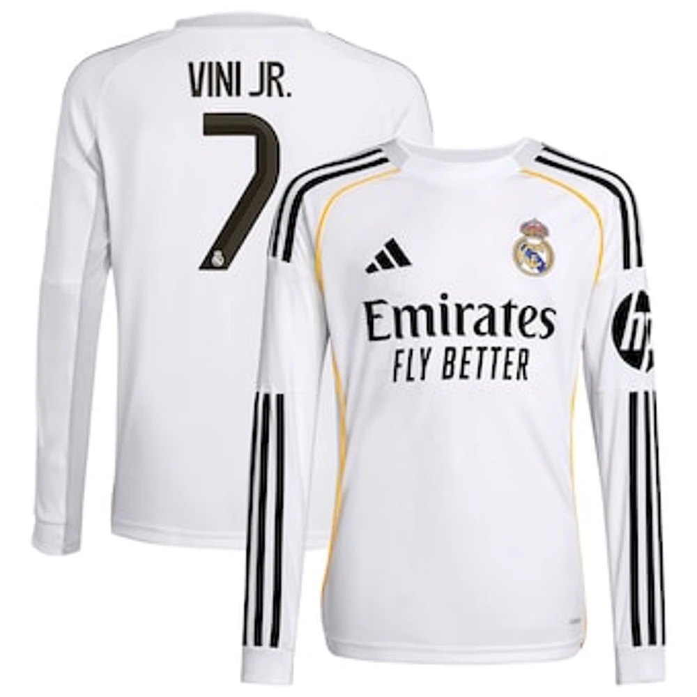 Youth adidas Vini Jr. White Real Madrid 2025/26 Home Replica Long Sleeve Jersey