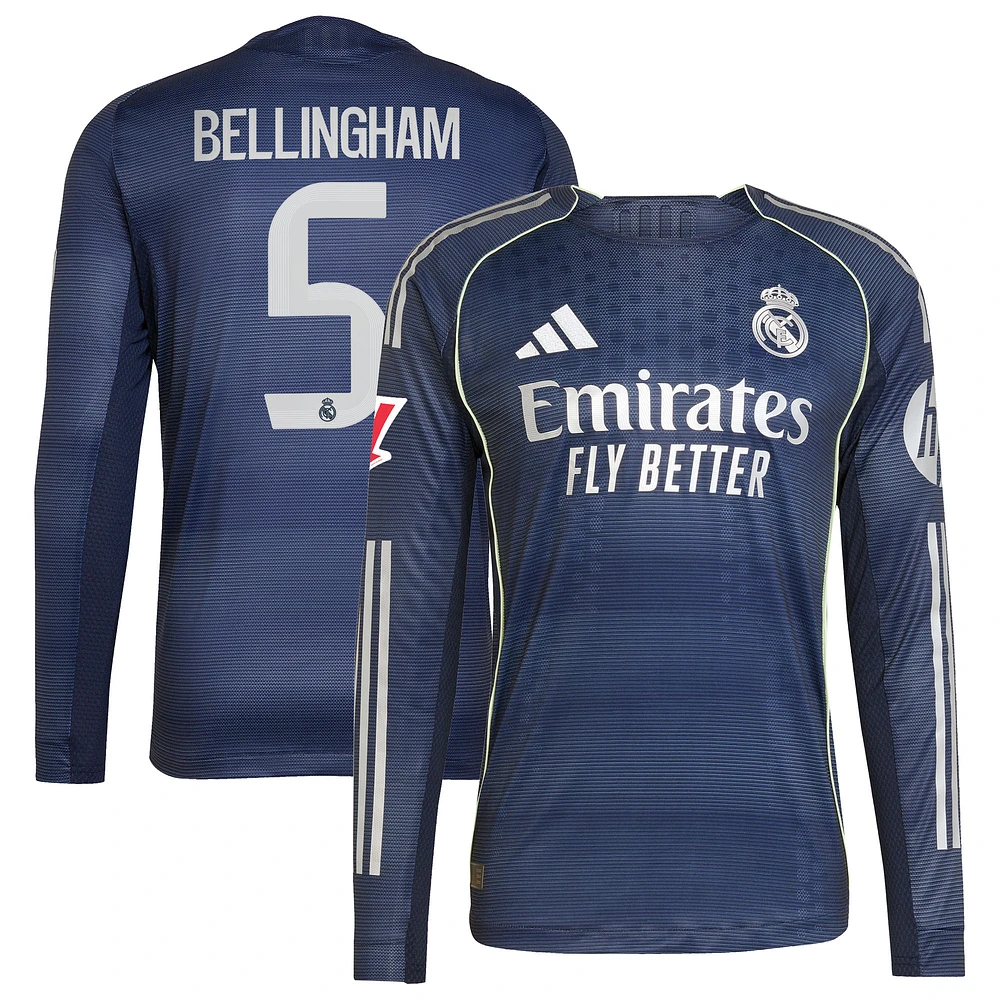 Men's adidas Jude Bellingham Blue Real Madrid 2025/26 Away Authentic Long Sleeve Player Jersey