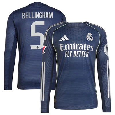 Men's adidas Jude Bellingham Blue Real Madrid 2025/26 Away Authentic Long Sleeve Player Jersey