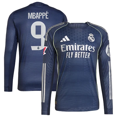 Men's adidas Kylian Mbappé Blue Real Madrid 2025/26 Away Authentic Long Sleeve Player Jersey