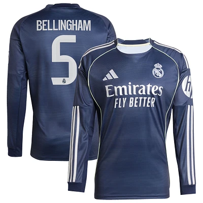 Men's adidas Jude Bellingham Blue Real Madrid 2025/26 Away Long Sleeve Replica Jersey
