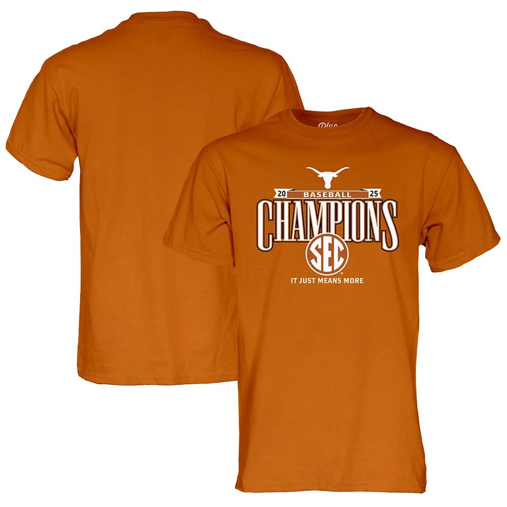 Unisex Blue 84 Texas Orange Texas Longhorns 2025 SEC Baseball Regular Season Champions T-Shirt