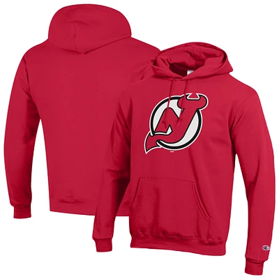 Men's Champion Red New Jersey Devils Primary Logo 1-Hit Pullover Hoodie