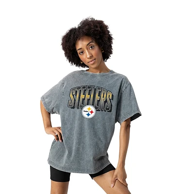Women's Gameday Couture Gray Pittsburgh Steelers Peak Performance Oversized Snow Wash T-Shirt