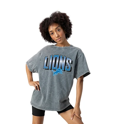 Women's Gameday Couture Gray Detroit Lions Peak Performance Oversized Snow Wash T-Shirt