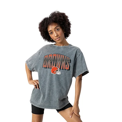 Women's Gameday Couture Gray Cleveland Browns Peak Performance Oversized Snow Wash T-Shirt
