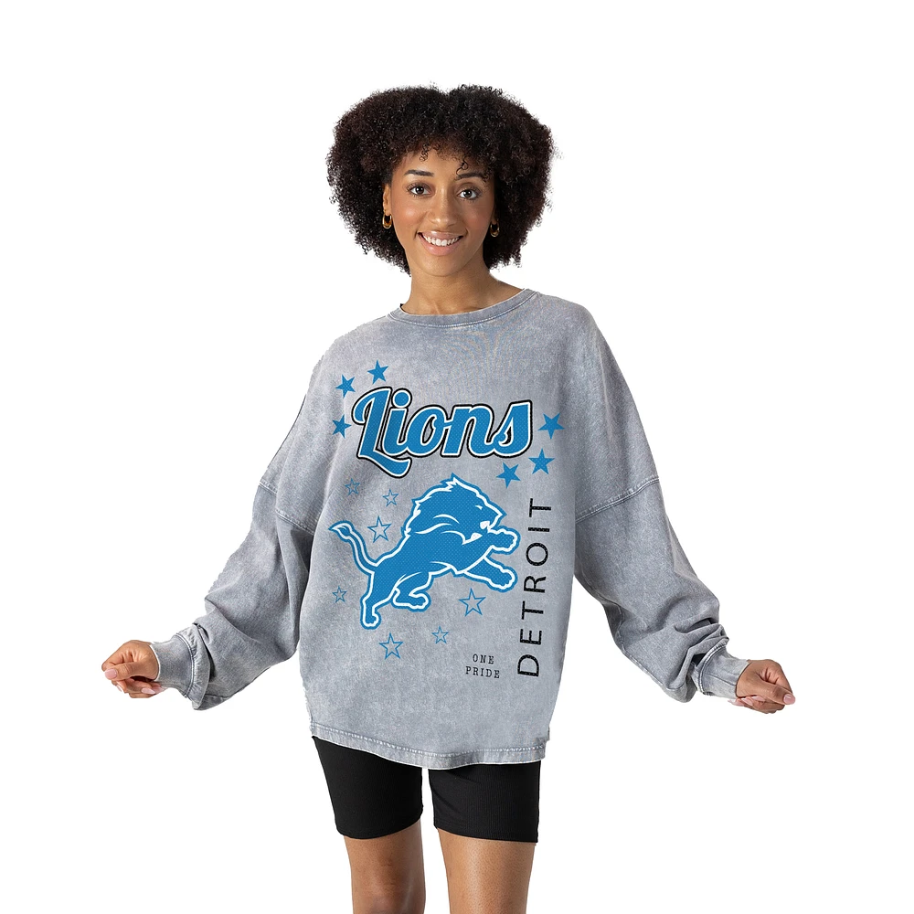 Women's Gameday Couture Gray Detroit Lions Starbound Oversized Snow Wash Long Sleeve T-Shirt