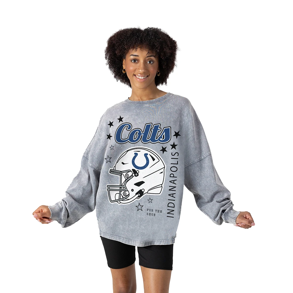 Women's Gameday Couture Gray Indianapolis Colts Starbound Oversized Snow Wash Long Sleeve T-Shirt