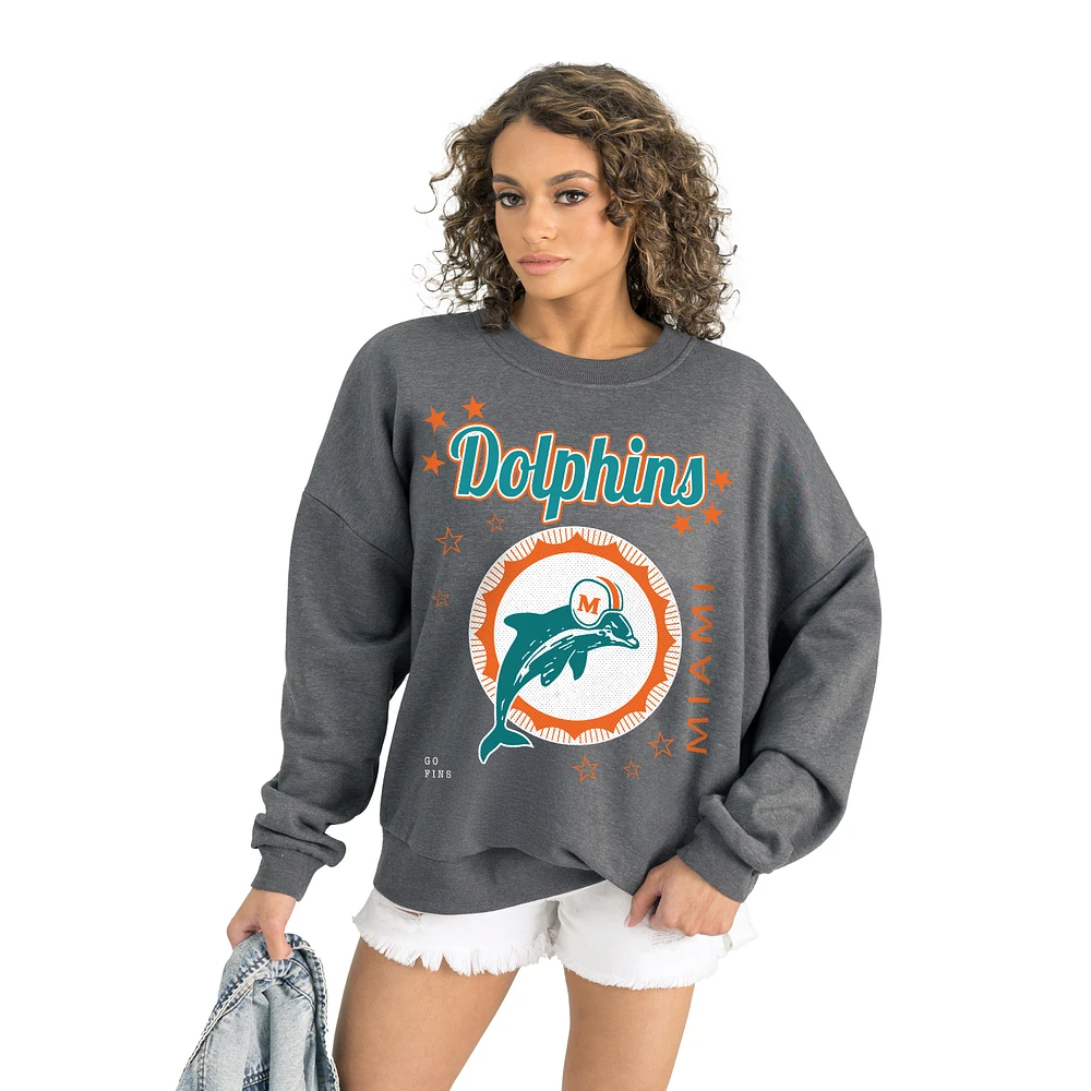 Women's Gameday Couture Gray Miami Dolphins Ready to Rumble Premium Fleece Pullover Sweatshirt