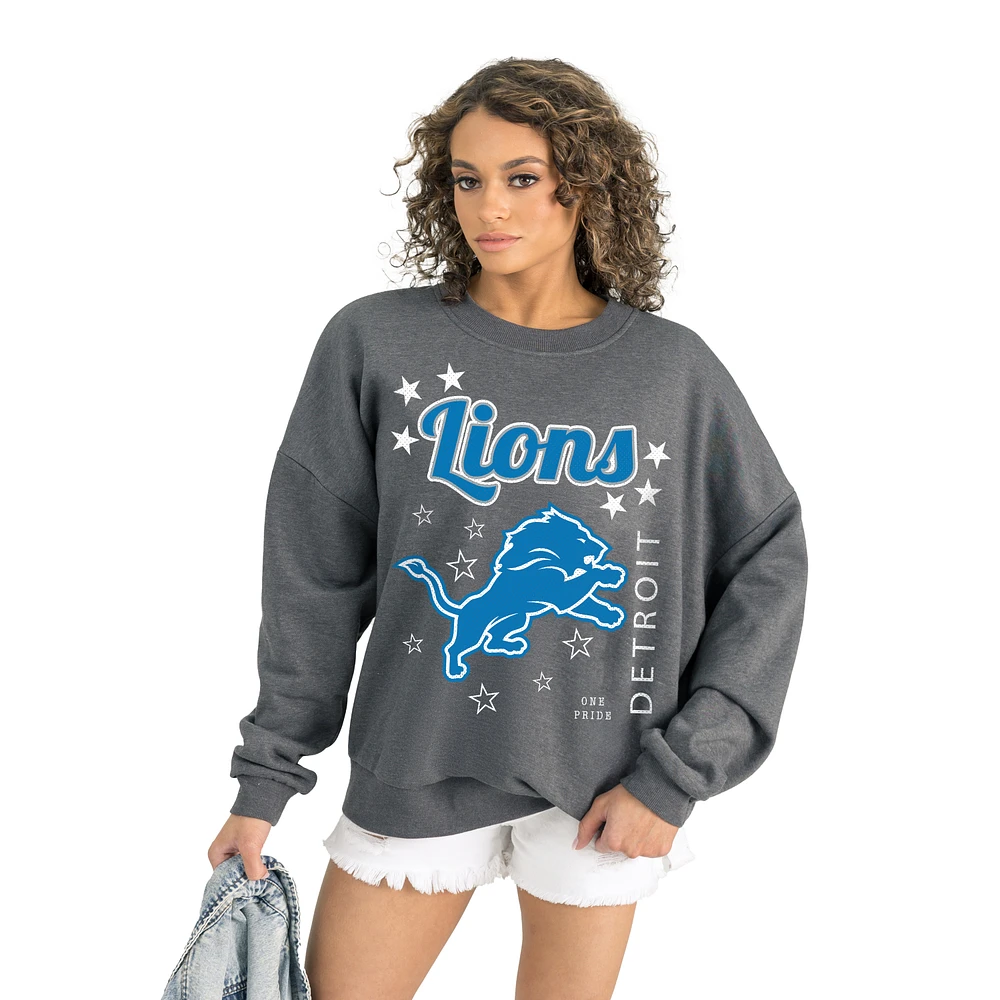 Women's Gameday Couture Gray Detroit Lions Ready to Rumble Premium Fleece Pullover Sweatshirt