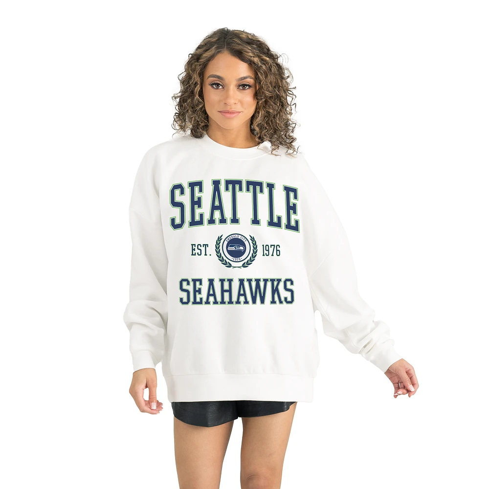 Women's Gameday Couture White Seattle Seahawks Timeless Triumph Premium Fleece Pullover Sweatshirt