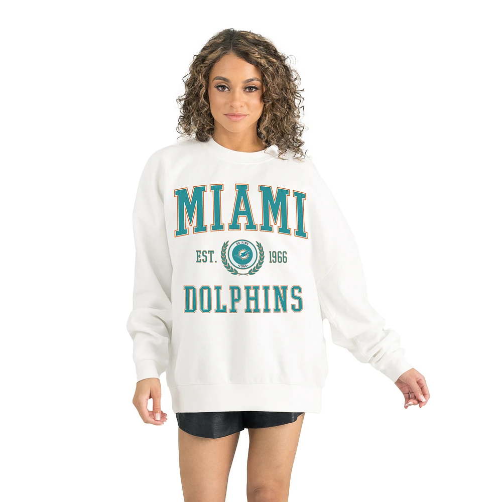 Women's Gameday Couture White Miami Dolphins Timeless Triumph Premium Fleece Pullover Sweatshirt