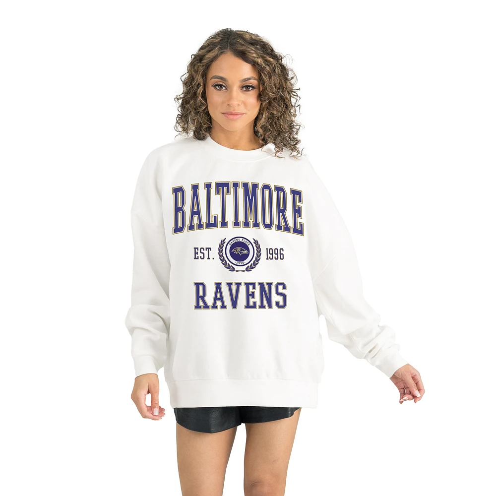 Women's Gameday Couture White Baltimore Ravens Timeless Triumph Premium Fleece Pullover Sweatshirt