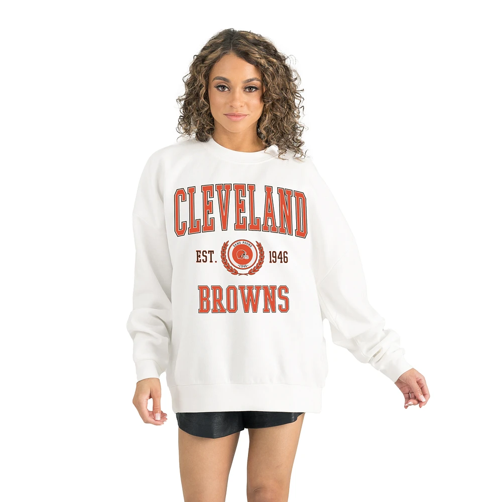 Women's Gameday Couture White Cleveland Browns Timeless Triumph Premium Fleece Pullover Sweatshirt