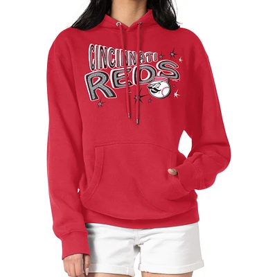 Women's Starter Red Cincinnati Reds Fireworks Fleece Tri-Blend Pullover Hoodie