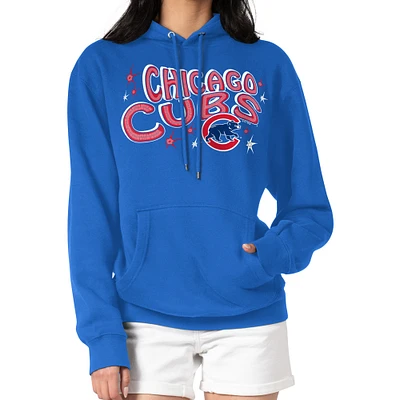 Women's Starter Royal Chicago Cubs Fireworks Fleece Tri-Blend Pullover Hoodie