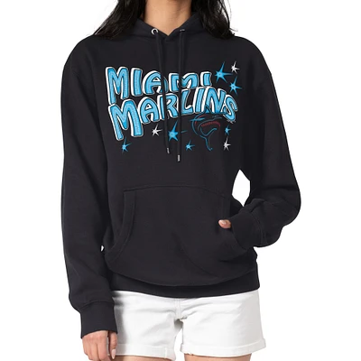 Women's Starter Black Miami Marlins Fireworks Fleece Tri-Blend Pullover Hoodie