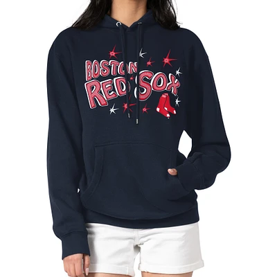 Women's Starter Navy Boston Red Sox Fireworks Fleece Tri-Blend Pullover Hoodie
