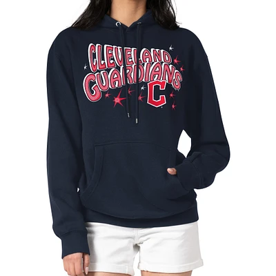 Women's Starter Navy Cleveland Guardians Fireworks Fleece Tri-Blend Pullover Hoodie