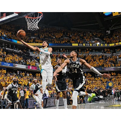 Tyrese Haliburton Indiana Pacers Unsigned 2025 Eastern Conference Playoffs First Round Game 5 vs. Milwaukee Bucks Game Winner Photograph
