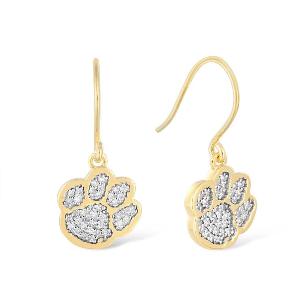 FanDrip Clemson Tigers 14K Gold-Plated Diamond Paw Dangle Earrings