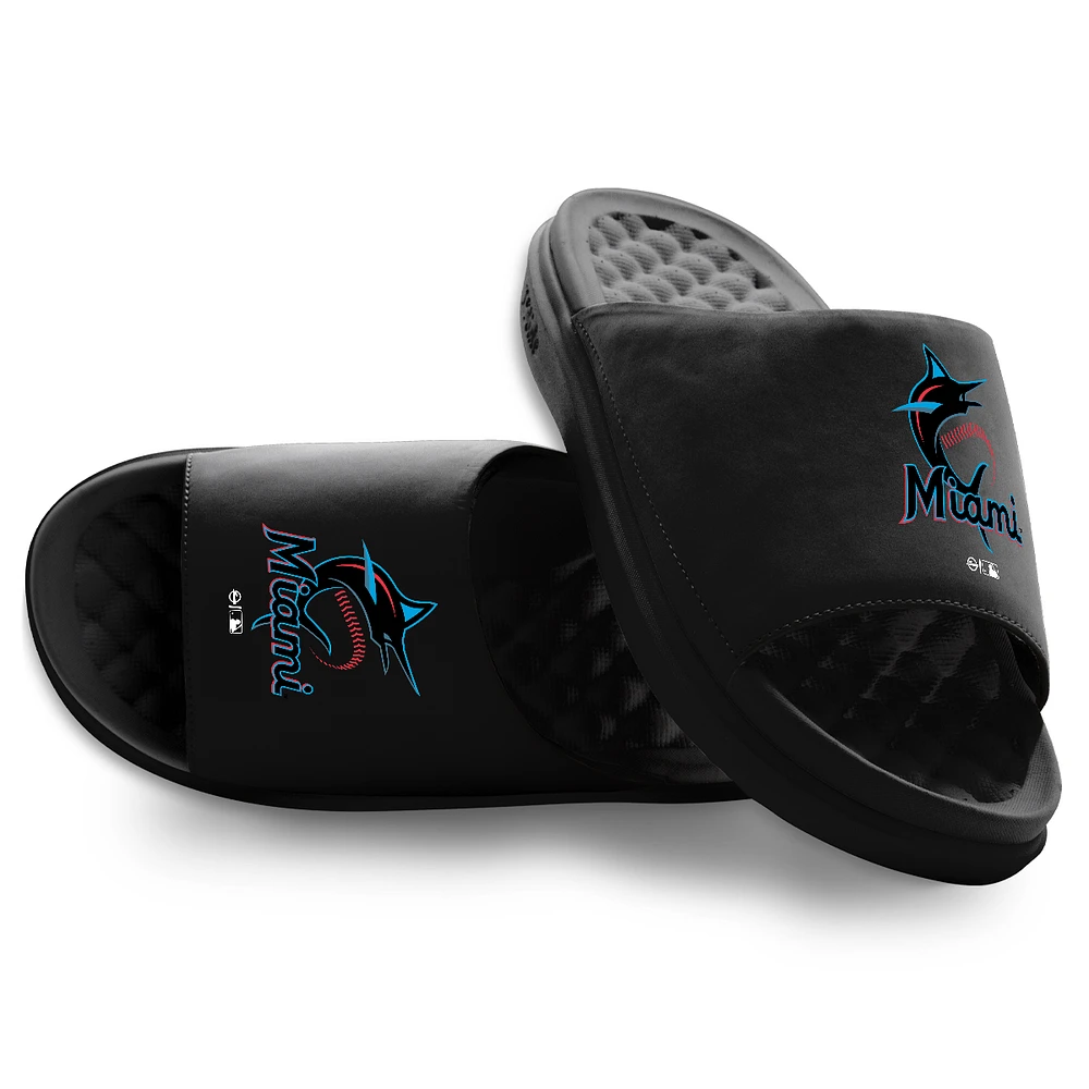 Youth ISlide Black Miami Marlins Primary Motive Slide Sandals