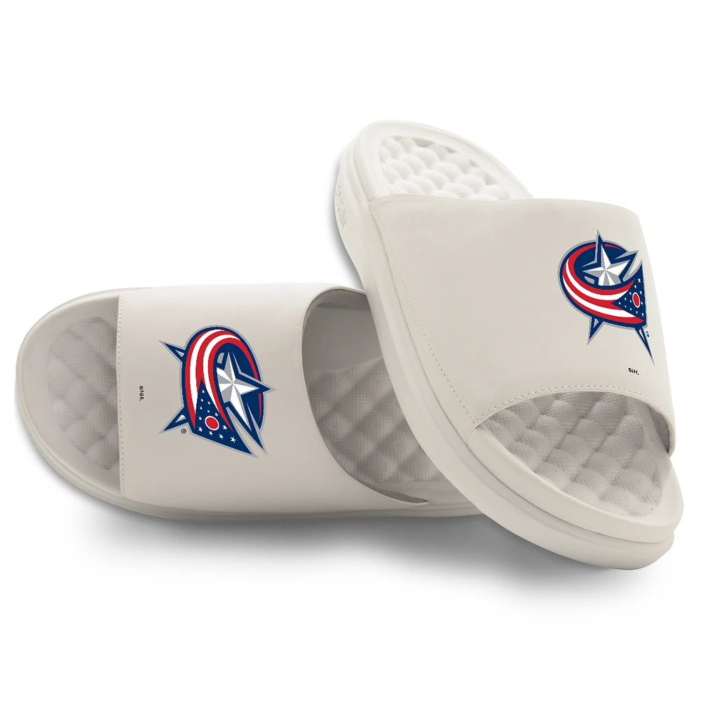 Youth ISlide Cream Columbus Blue Jackets Primary Motive Slide Sandals