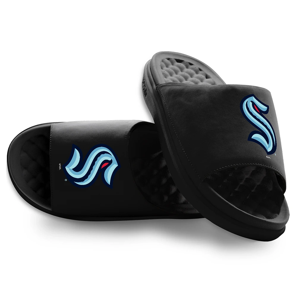 Youth ISlide Black Seattle Kraken Primary Motive Slide Sandals