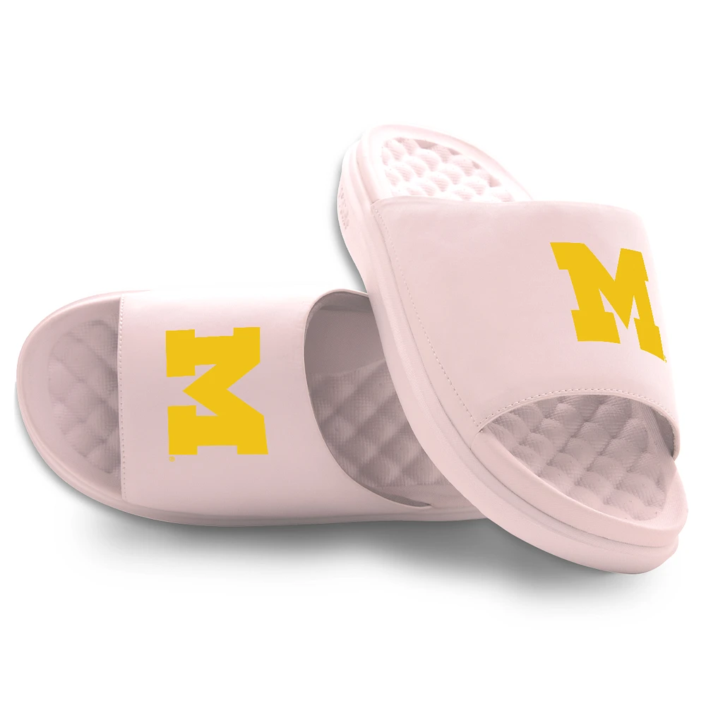 Youth ISlide Pink Michigan Wolverines Primary Motive Slide Sandals