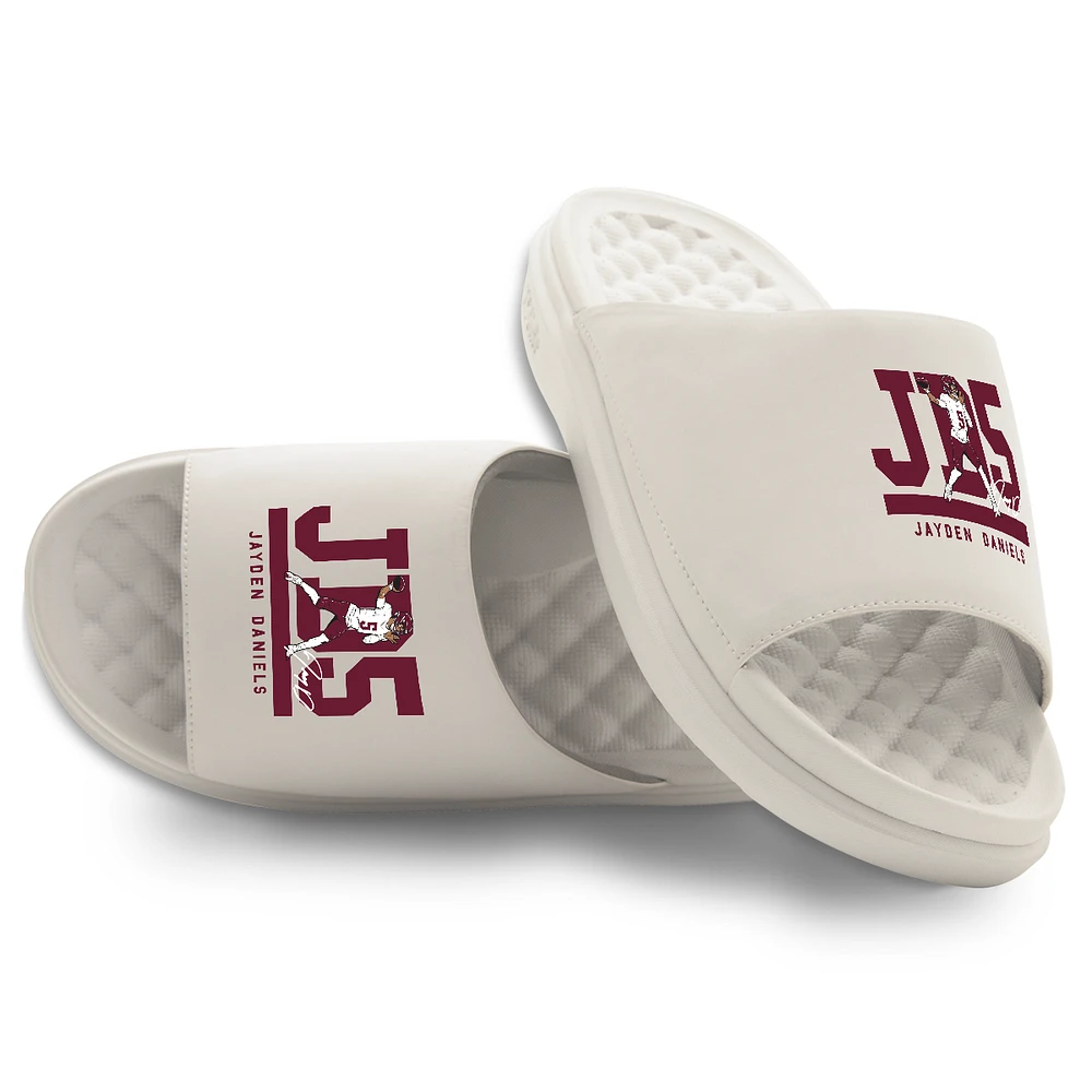 Youth ISlide Jayden Daniels Cream Primary Motive Slide Sandals