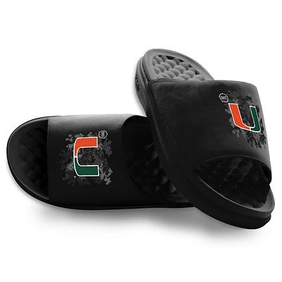 Youth ISlide Black Miami Hurricanes Operation Hat Trick Motive Slide Sandals