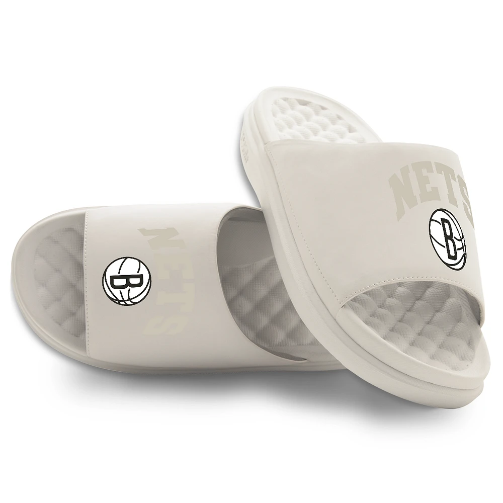 Unisex ISlide Cream Brooklyn Nets Tonal Pop Motive Slide Sandals
