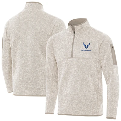 Men's Antigua Oatmeal Air Force Fortune Quarter-Zip Pullover Jacket