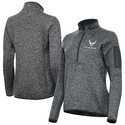 Women's Antigua Heather Gray Air Force Fortune Half-Zip Pullover Jacket
