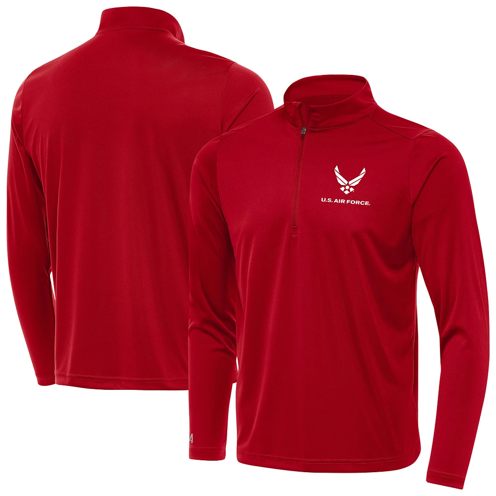 Men's Antigua Red Air Force Tribute Quarter-Zip Pullover