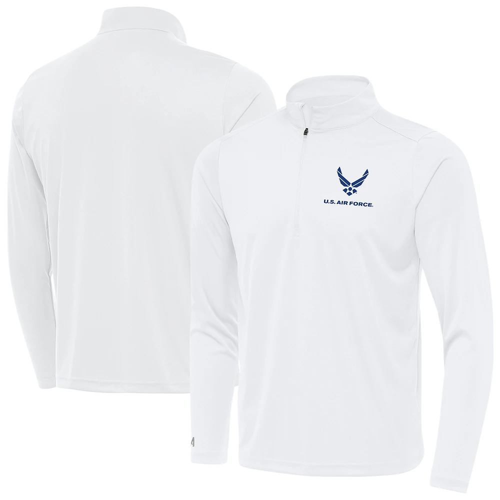 Men's Antigua White Air Force Tribute Quarter-Zip Pullover