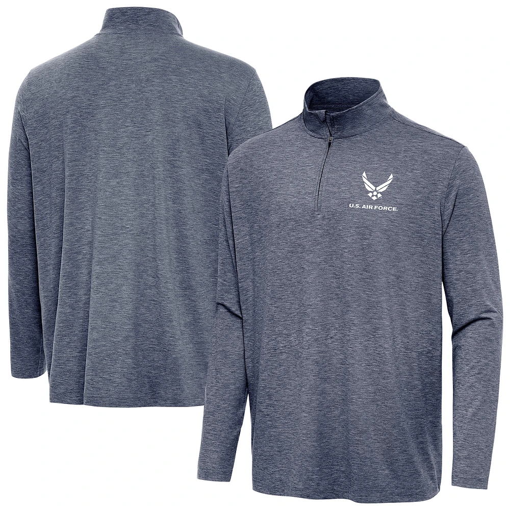 Men's Antigua Heather Navy Air Force Hunk Quarter-Zip Pullover