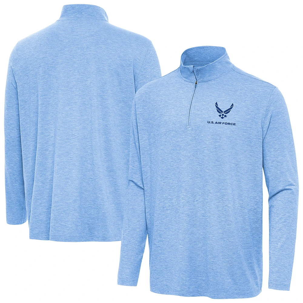 Men's Antigua Heather Powder Blue Air Force Hunk Quarter-Zip Pullover