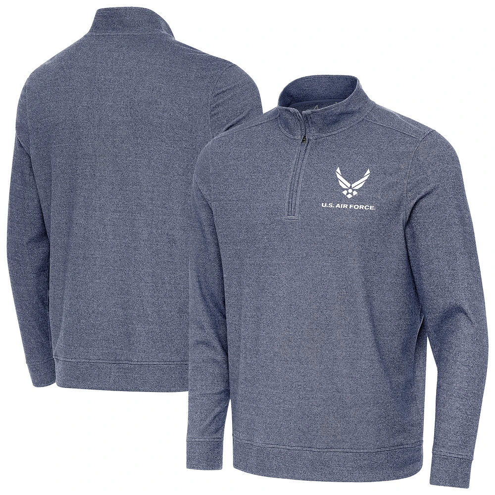 Men's Antigua Heather Navy Air Force Subtle Quarter-Zip Pullover