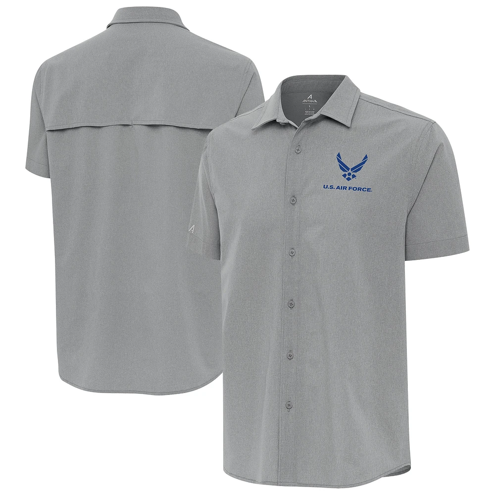 Men's Antigua Gray Air Force Activate Woven Short Sleeve Button-Up Shirt