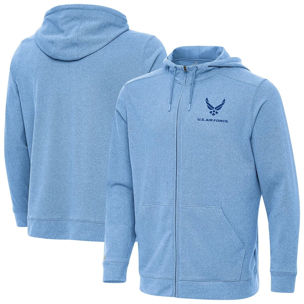 Men's Antigua Heather Powder Blue Air Force Effortless Full-Zip Hoodie Jacket