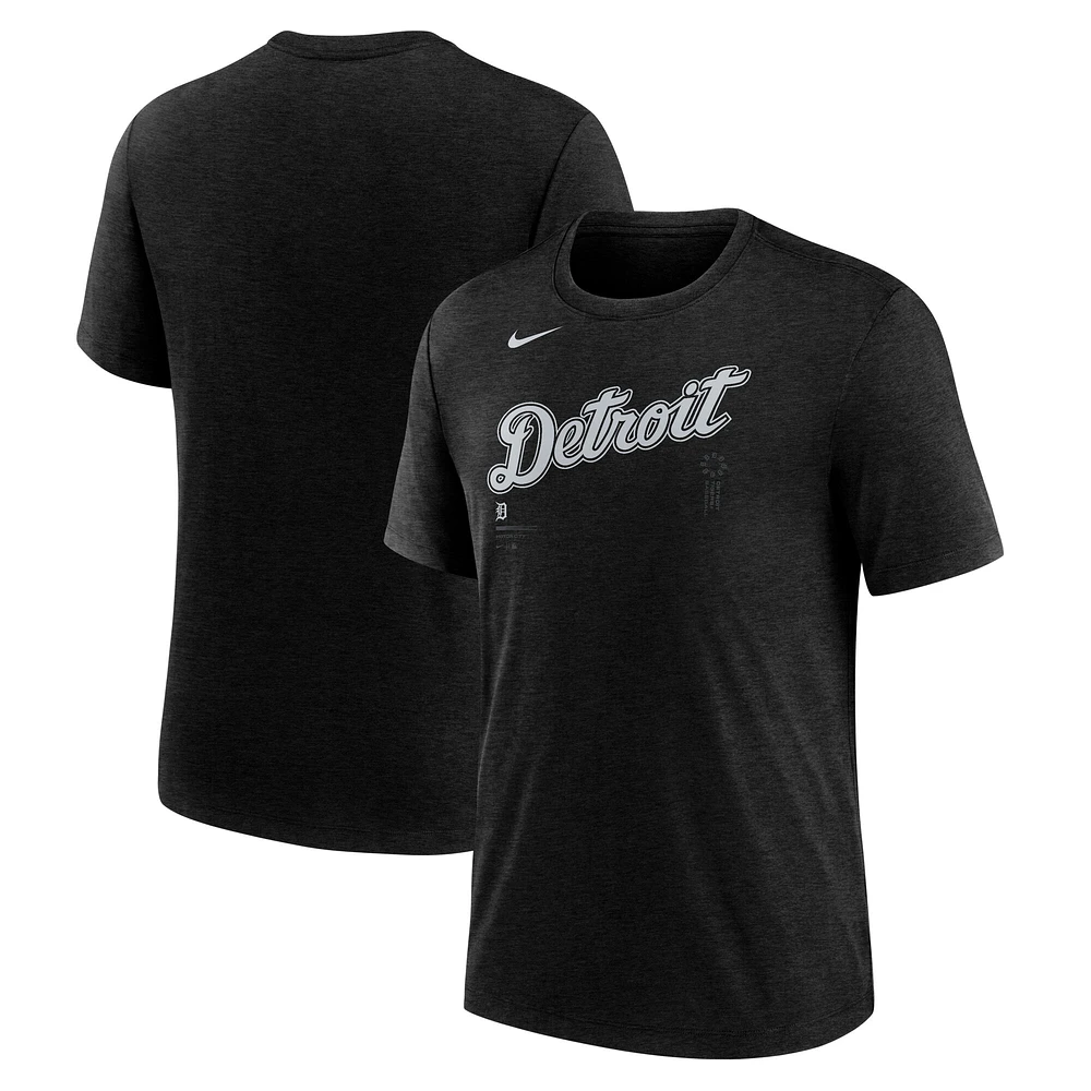 Men's Nike Heather Black Detroit Tigers Fashion Wordmark Tri-Blend T-Shirt