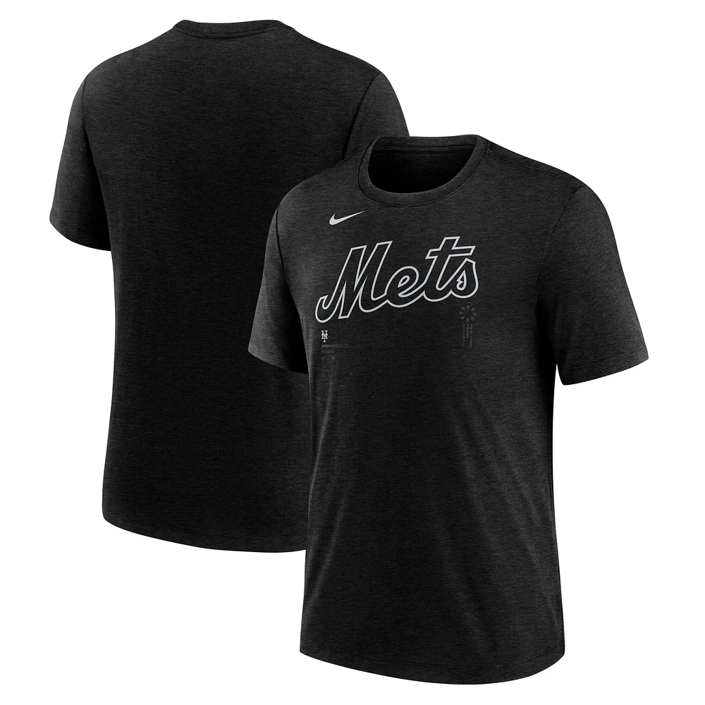Men's Nike Heather Black New York Mets Fashion Wordmark Tri-Blend T-Shirt