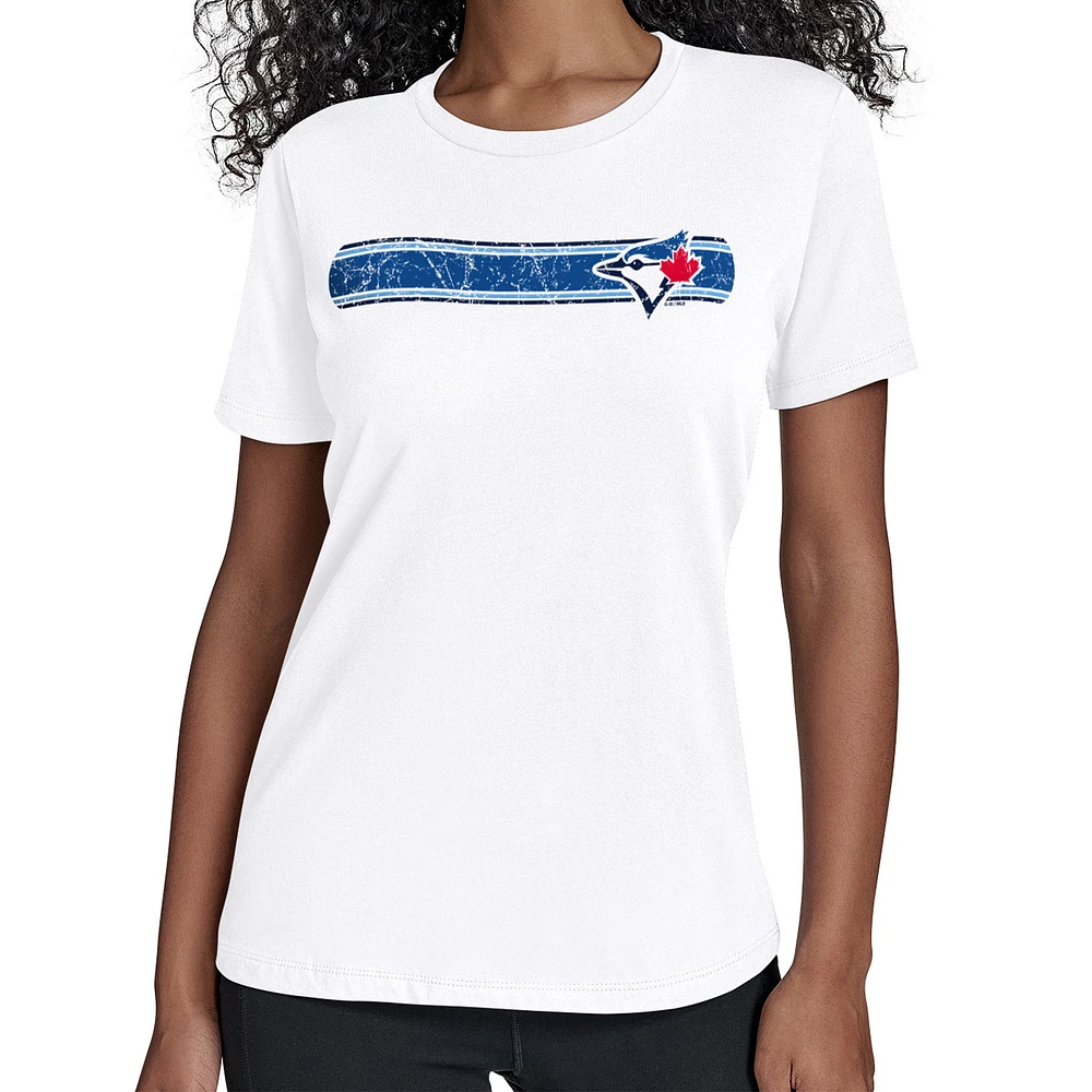Women's Starter White Toronto Blue Jays Team Stripe T-Shirt