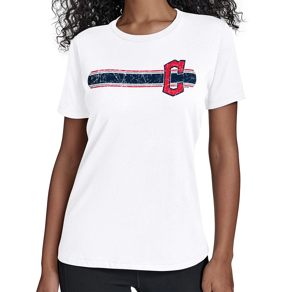 Women's Starter White Cleveland Guardians Team Stripe T-Shirt