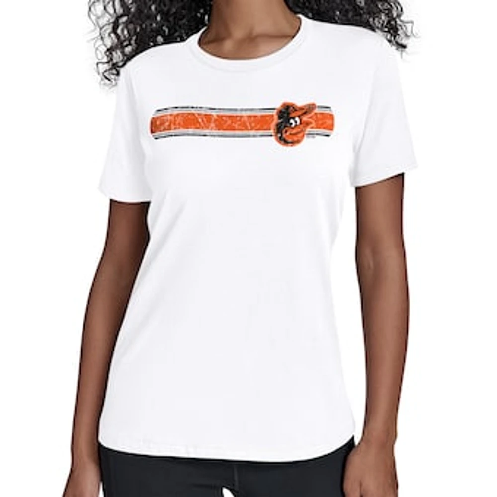 Women's Starter White Baltimore Orioles Team Stripe T-Shirt