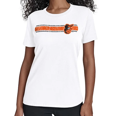 Women's Starter White Baltimore Orioles Team Stripe T-Shirt