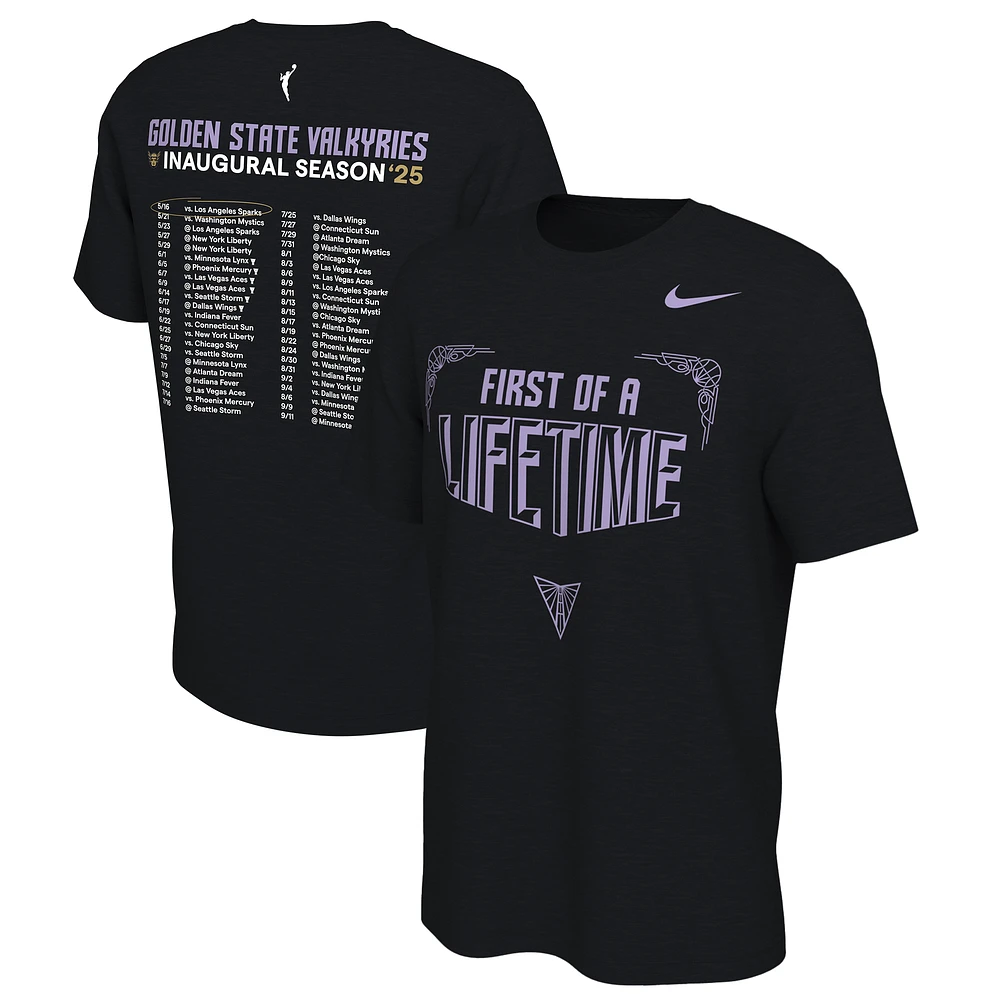 Unisex Nike Eclipse Black Golden State Valkyries 2025 Inaugural Season First of a Lifetime Schedule T-Shirt